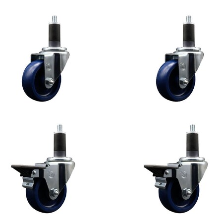 Service Caster 3.5'' Solid Poly Wheel Swivel 1-1/4'' Expanding Stem Caster Set 2 Brakes, 4PK SCC-EX20S3514-SPUS-2-PLB-2-114